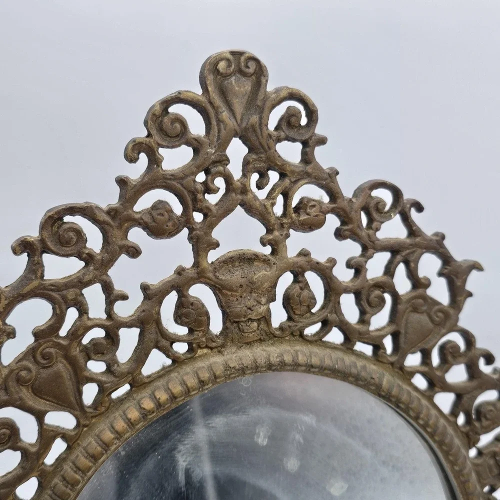 Brass‎ Standing Mirror Hanging Wall Ornate Antique Vintage Scroll